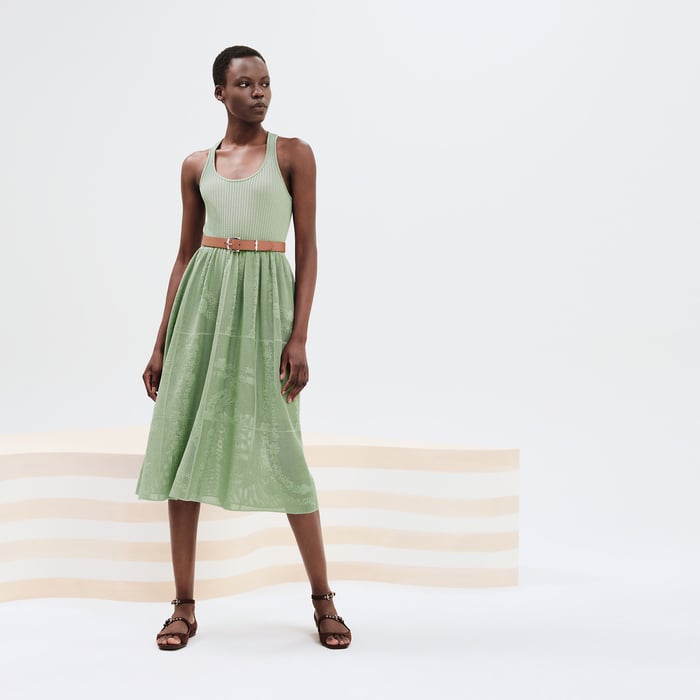 Vert Tendre "En Desordre a Fleurs" Draped Long Dress