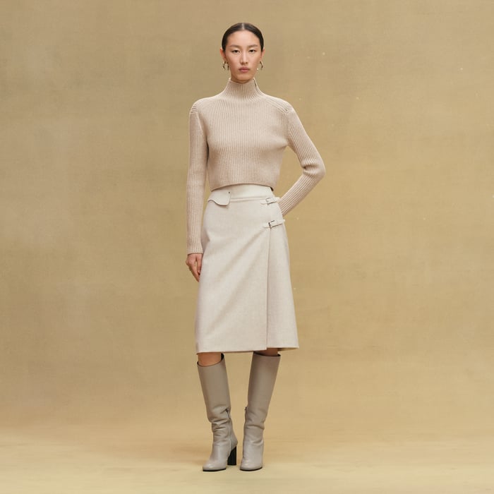 Beige Camel Long-sleeve Cropped Sweater