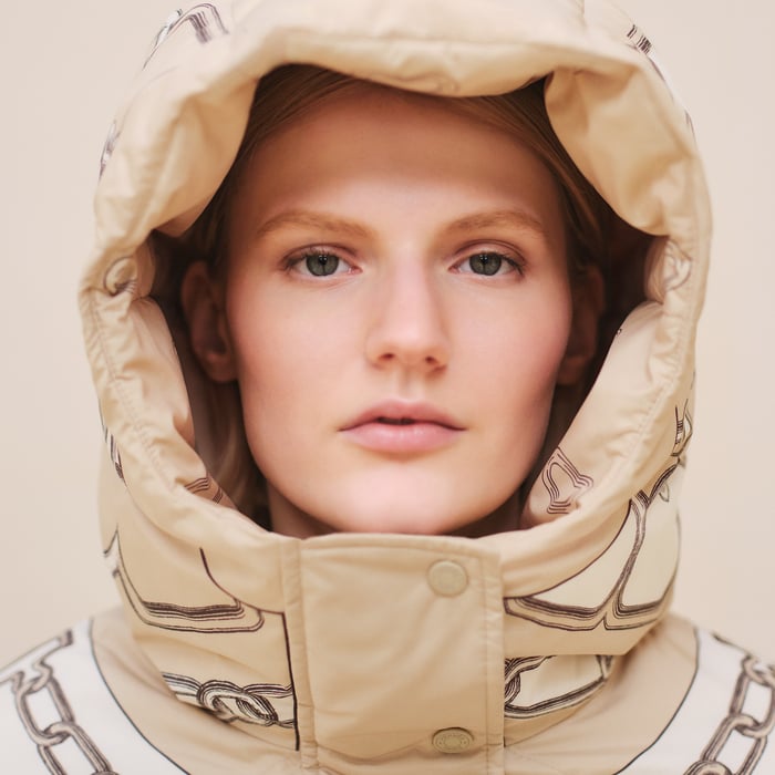 Beige Glaise "Effet Kaleidoscope" Reversible Short Puffer Coat