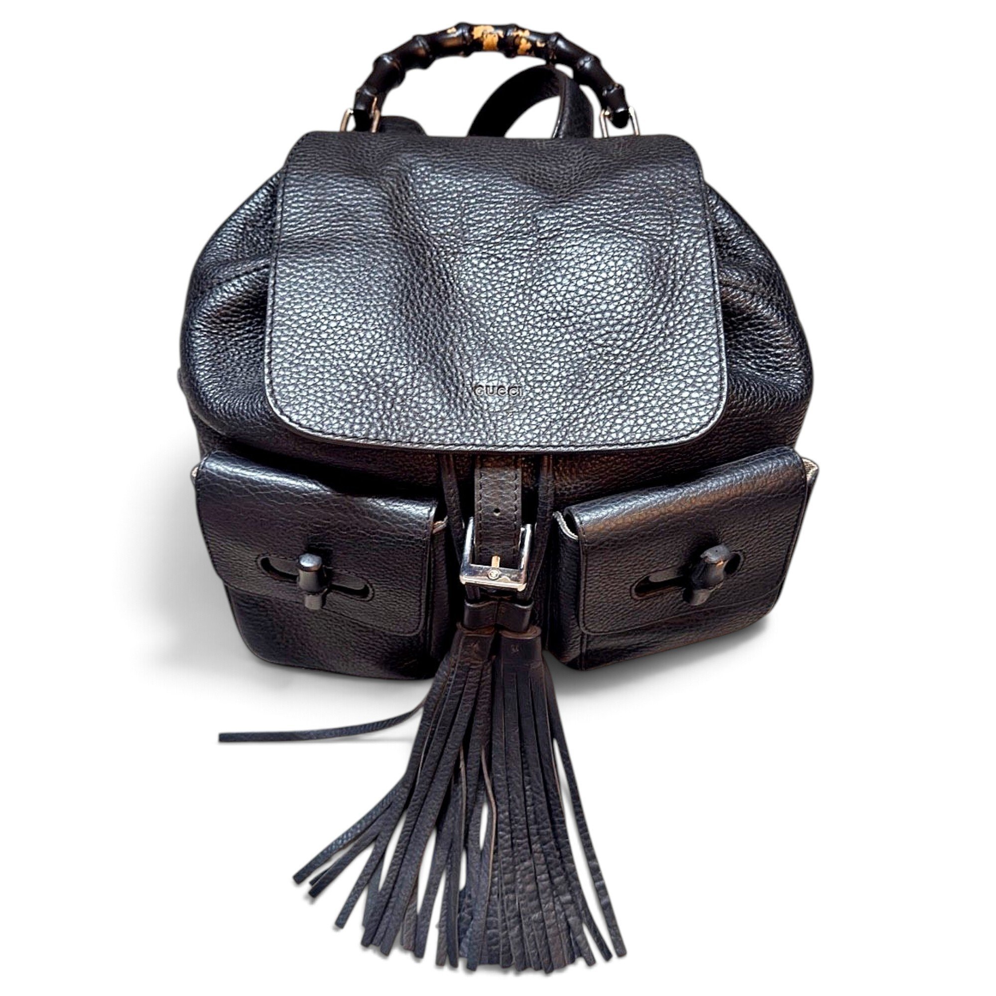 Bamboo Tassel leather backpack