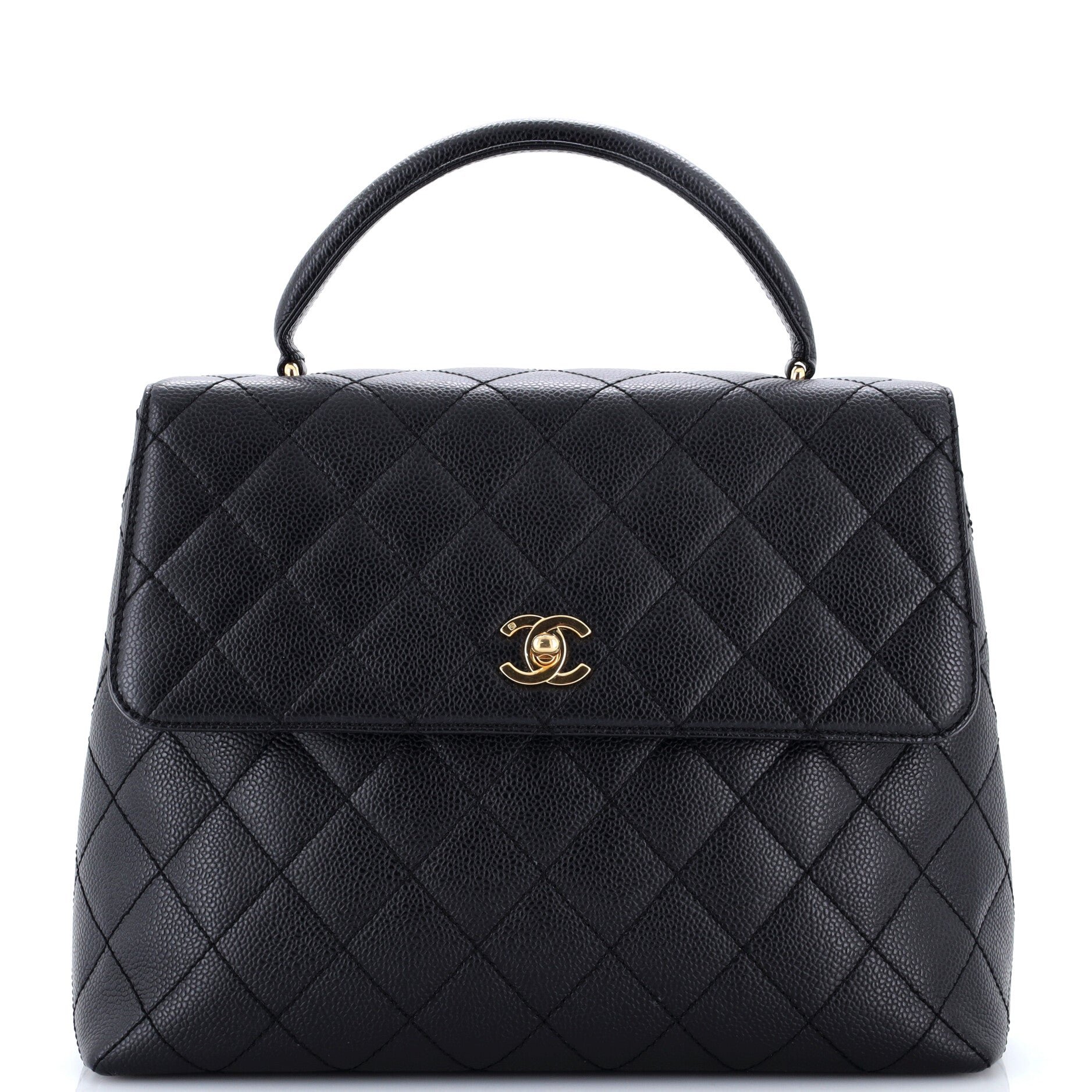 Vintage Classic Top Handle Flap Bag Quilted Caviar Jumbo