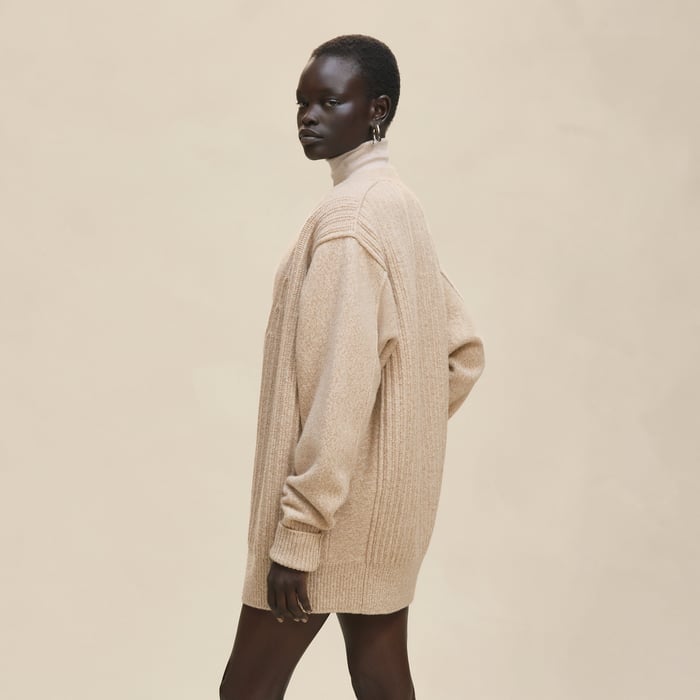 Beige Camel Thick Long-sleeve Cardigan