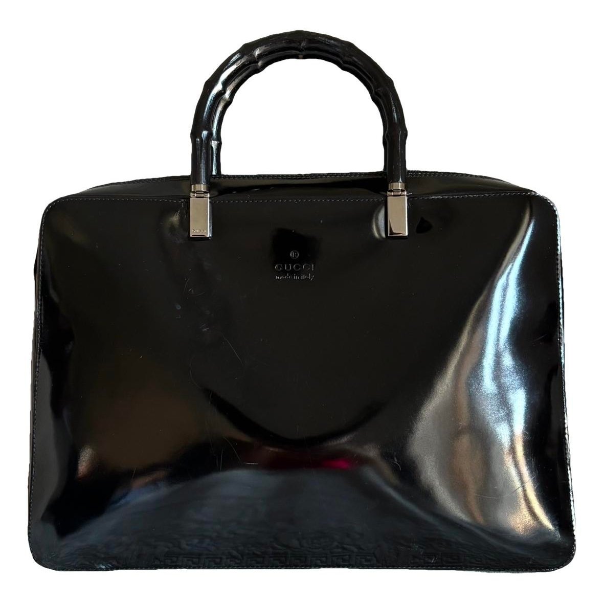 Bamboo patent leather tote
