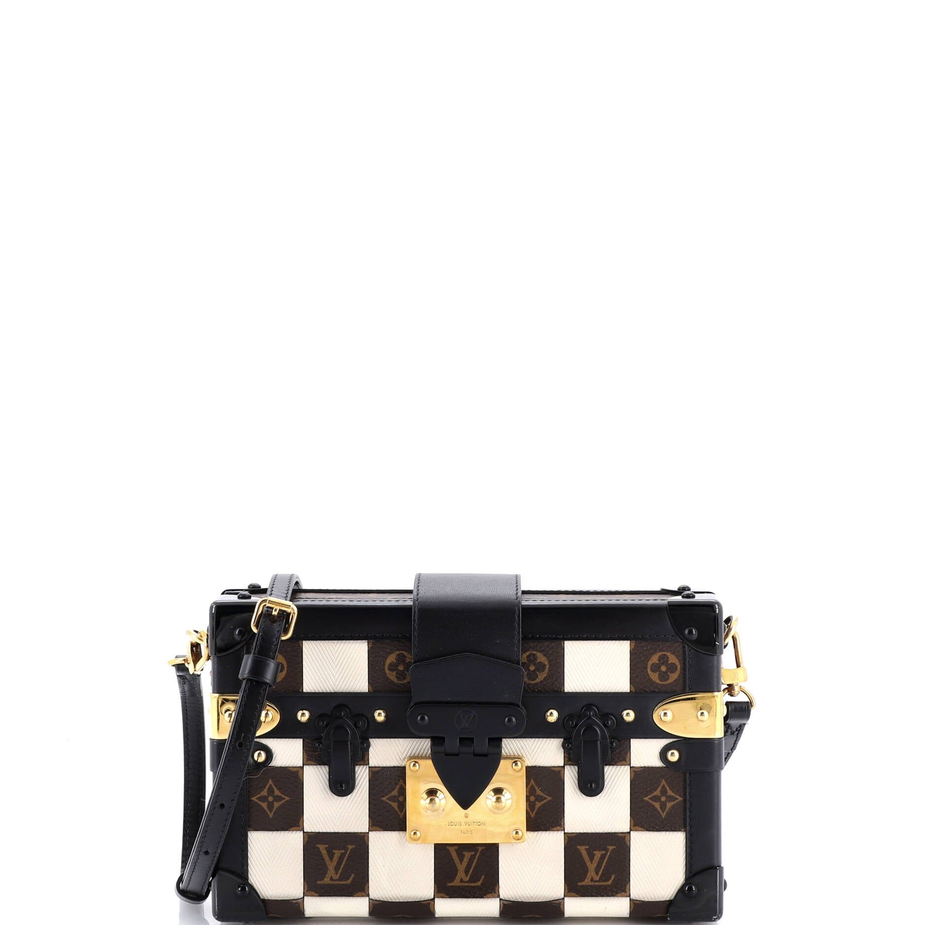 Louis Vuitton Petite Malle Handbag Damier Tressage Monogram Canvas and Leather