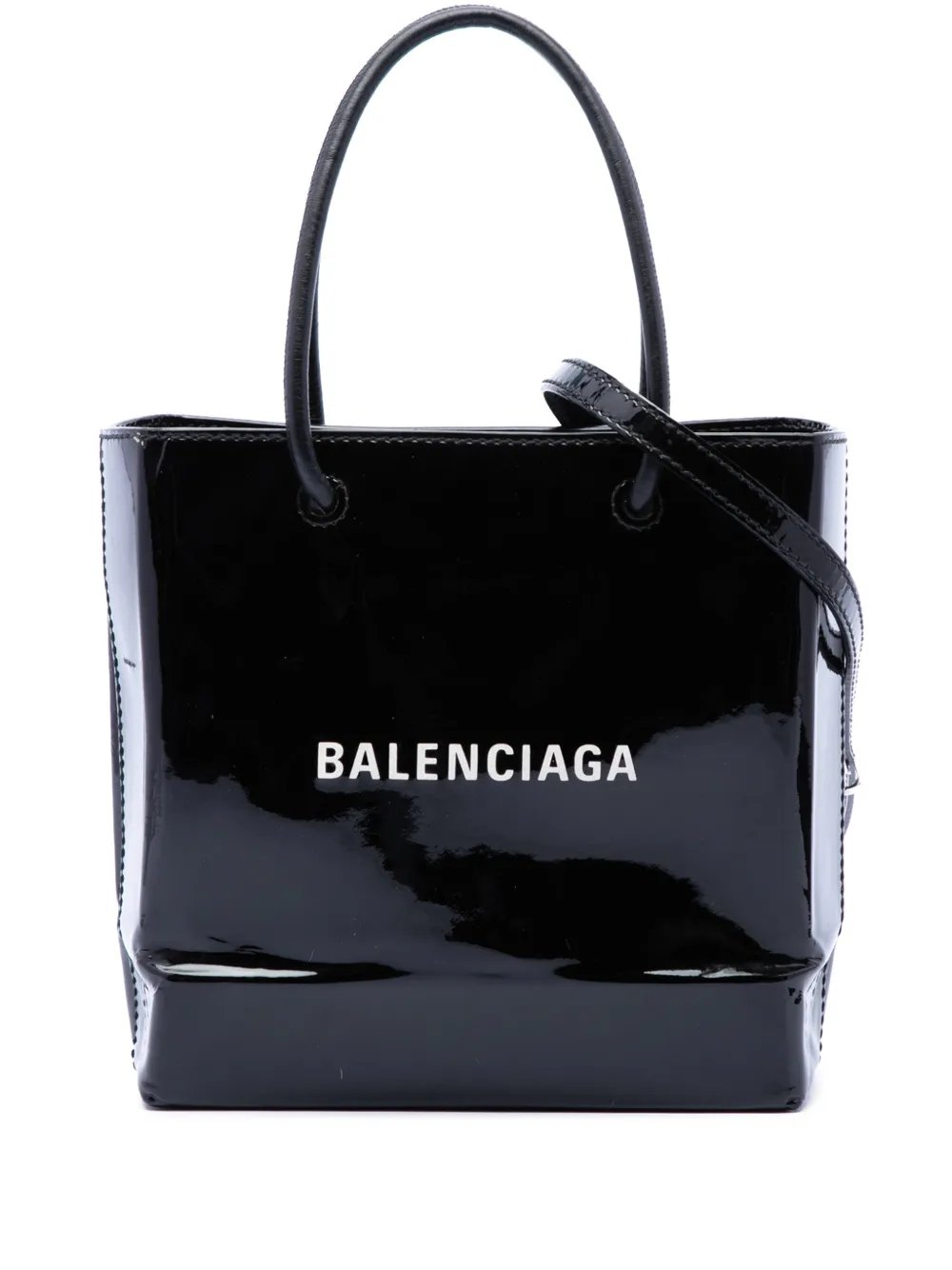 Balenciaga 2019 Patent Logo Shopping Tote XXS satchel