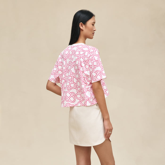 Blanc Tulle T-shirt Cropped Imprimé « maillon Equestre »