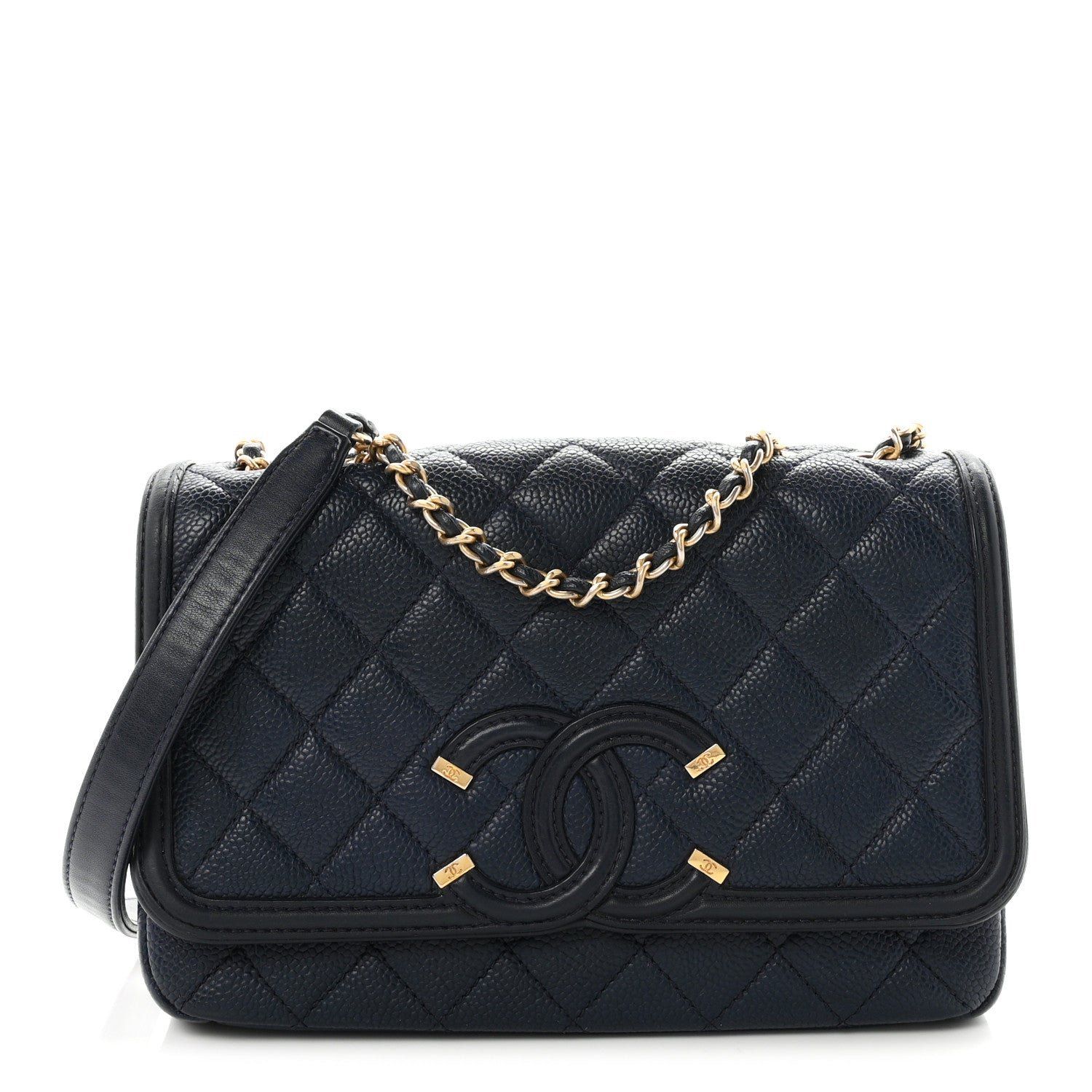 Chanel Caviar Quilted Small CC Filigree Flap Navy Black