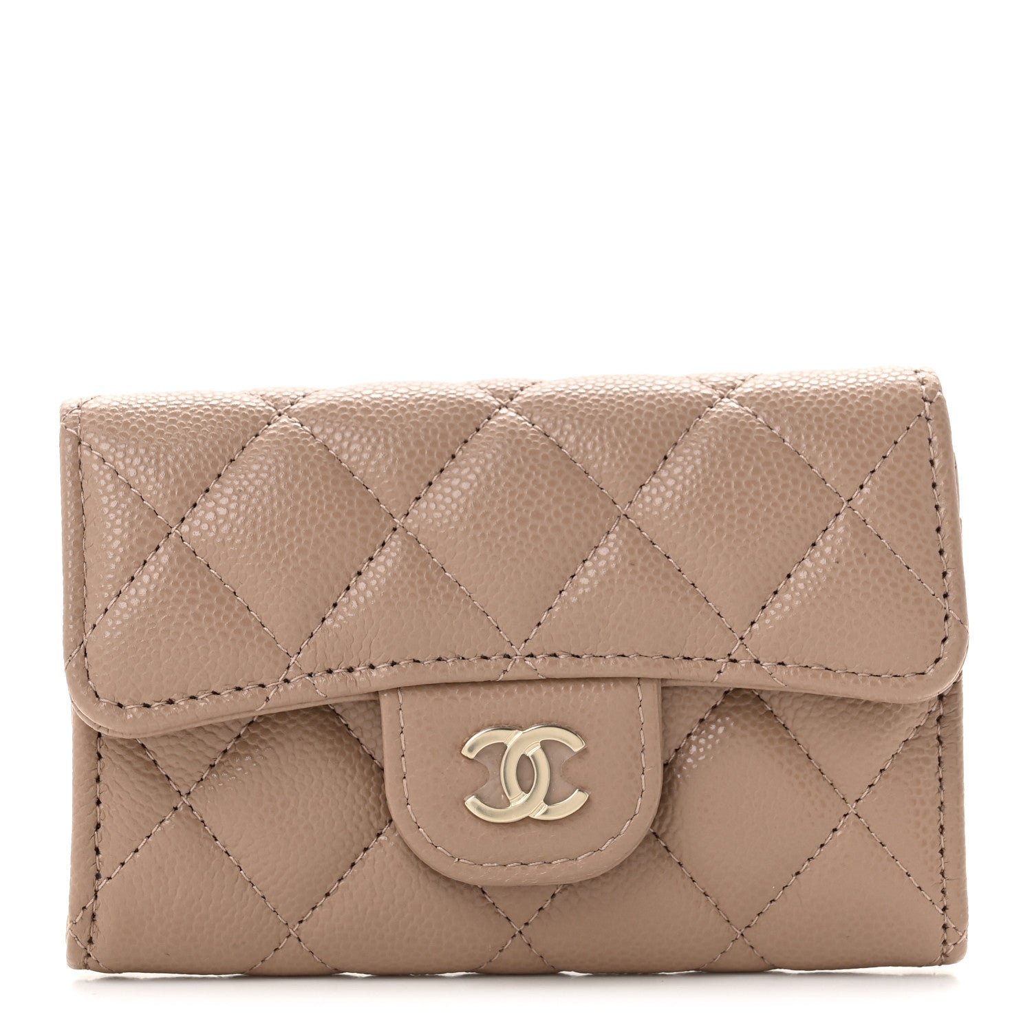 Chanel Caviar Quilted Flap Card Holder Wallet Dark Beige