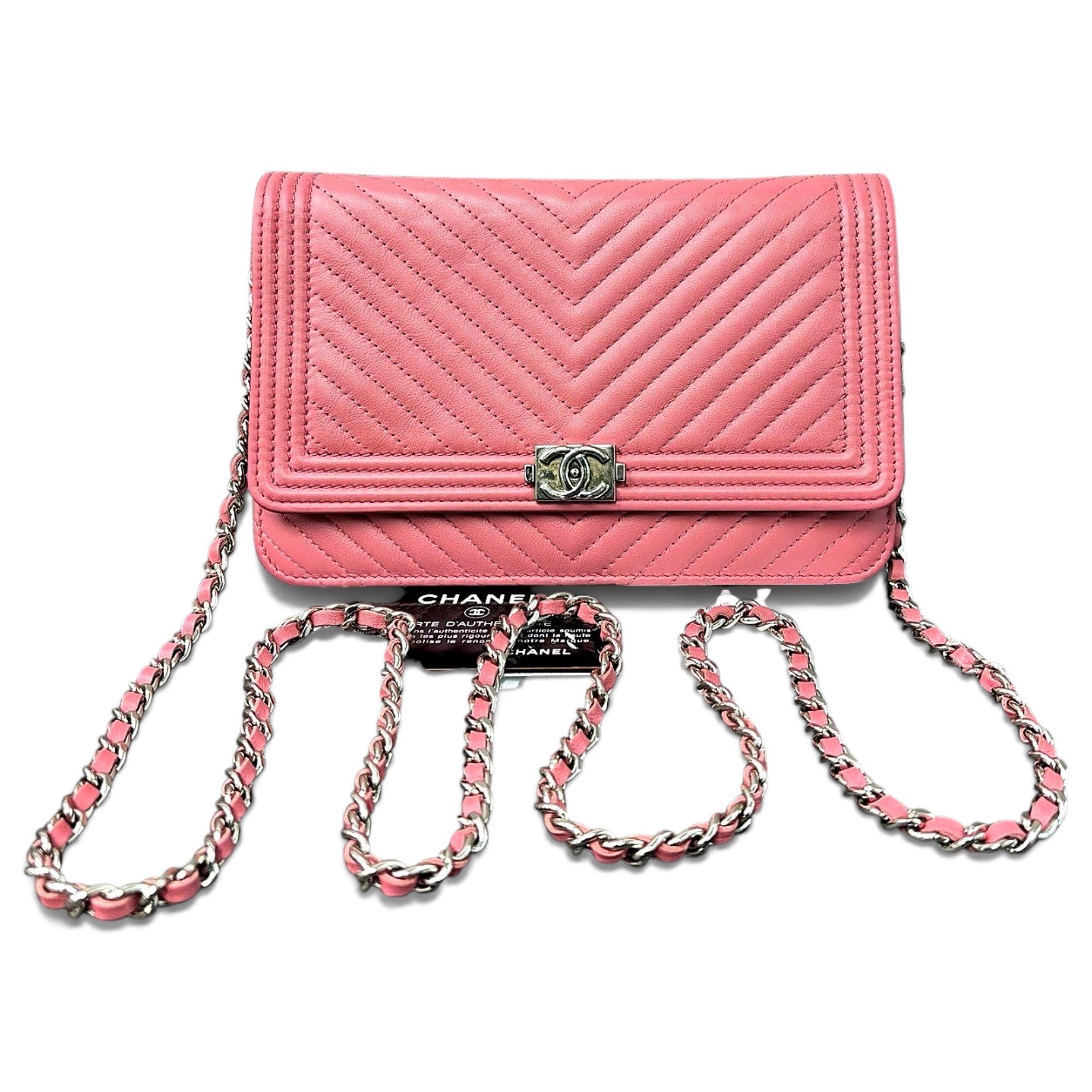 Trendy CC Wallet on Chain leather handbag