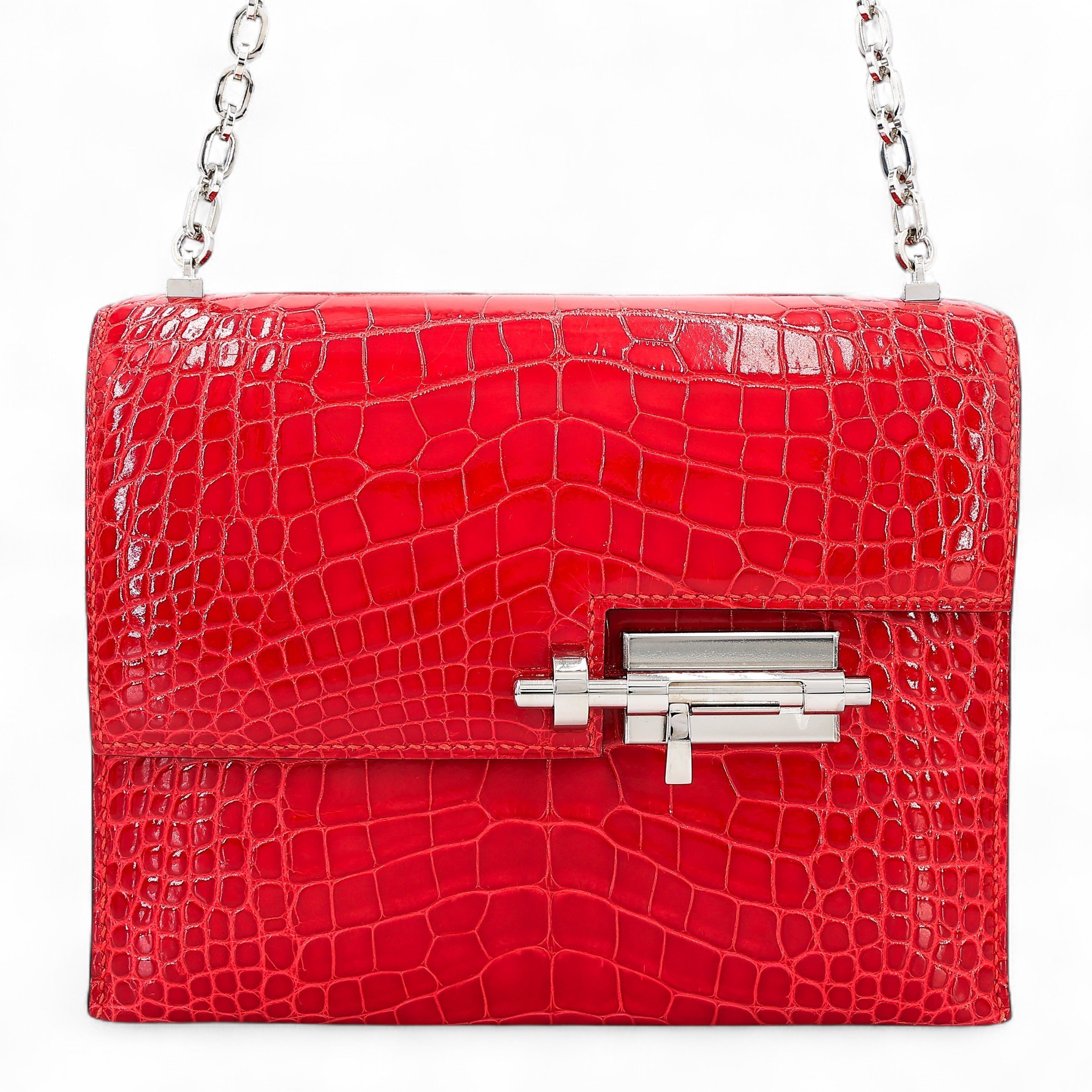 Excellent ( Rank SA ) HERMÈS Verrou Mini Geranium (D5) Shiny Alligator Palladium hardware A (2017)