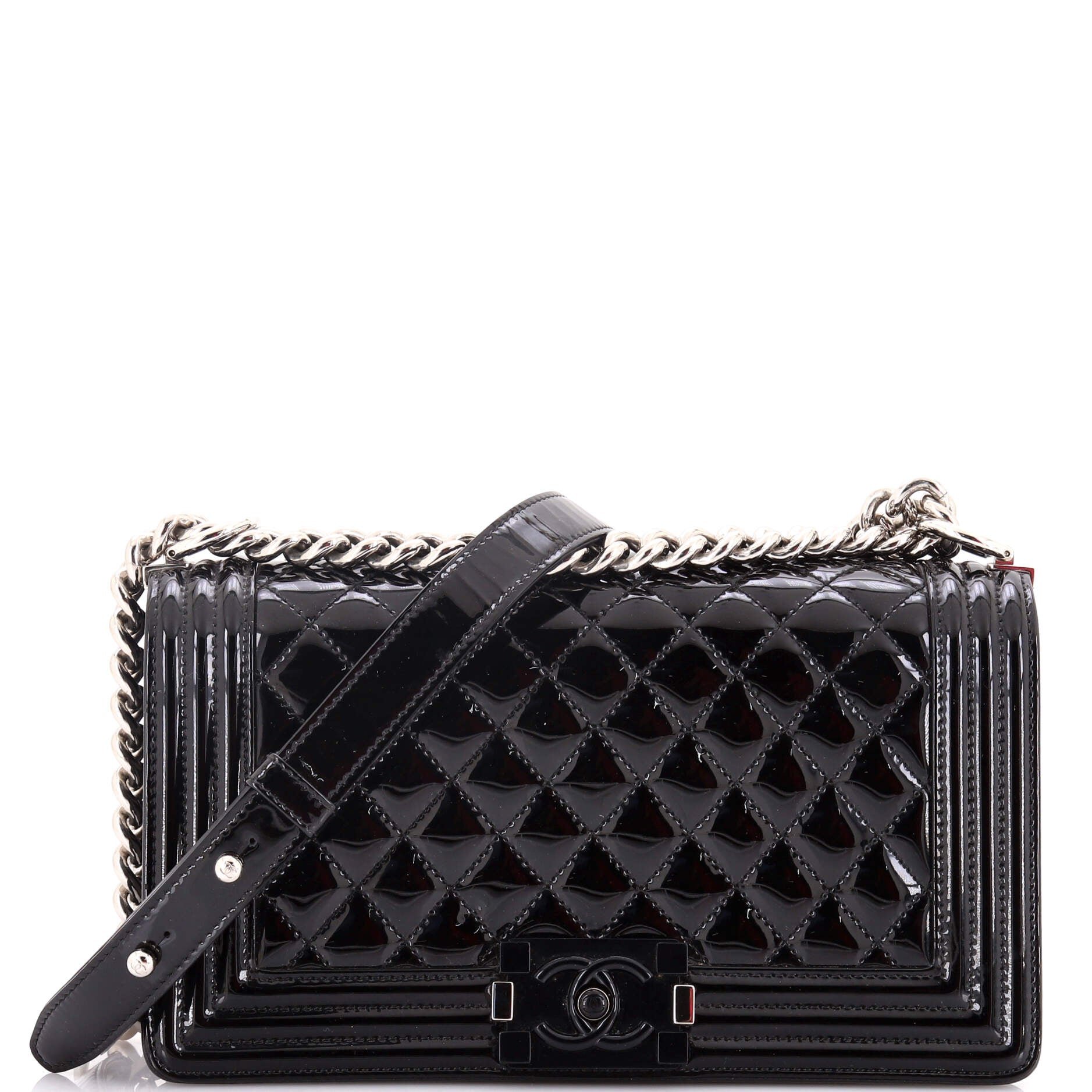 Chanel Boy Flap Bag Quilted Plexiglass Patent Old Medium