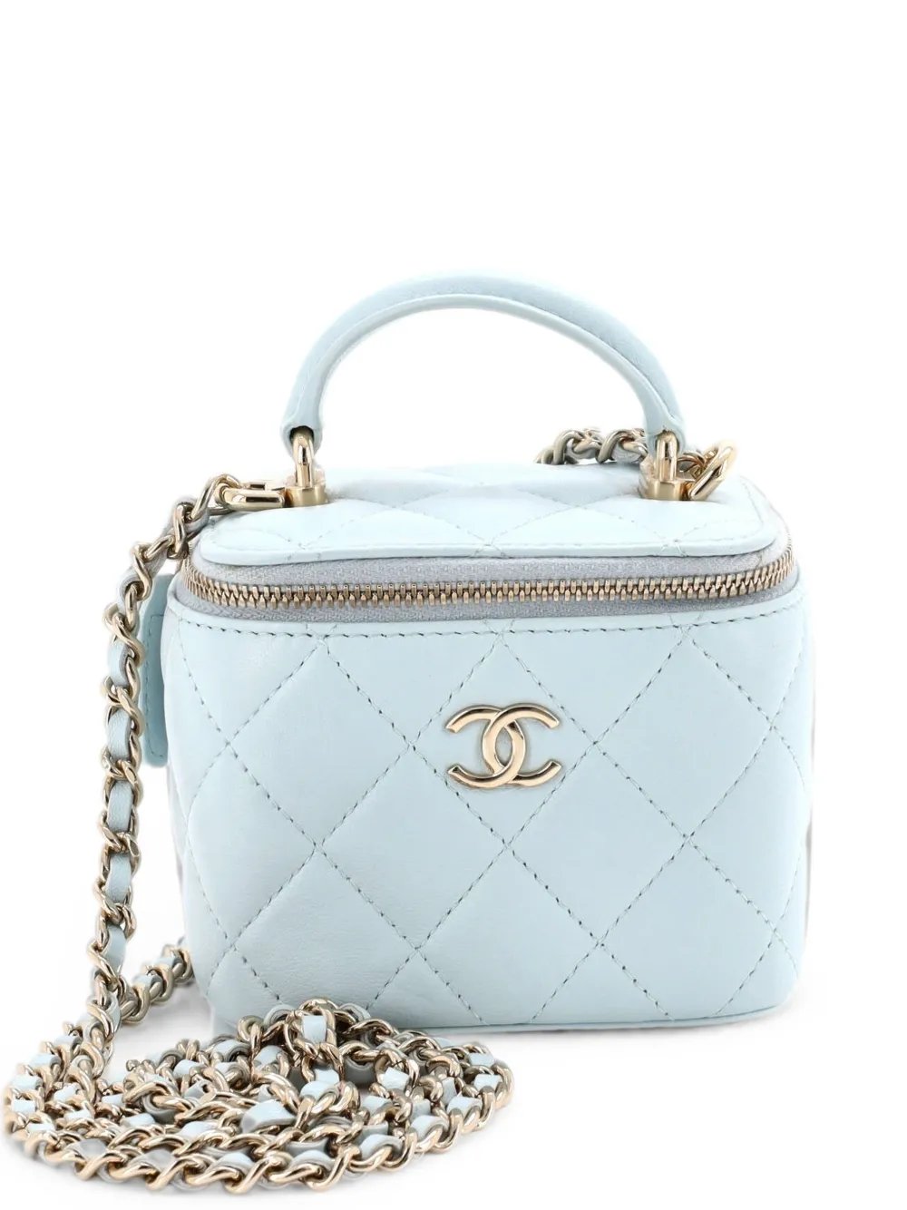 Classic Top Handle Vanity Case with Chain Quilted Lambskin Mini crossbody bag
