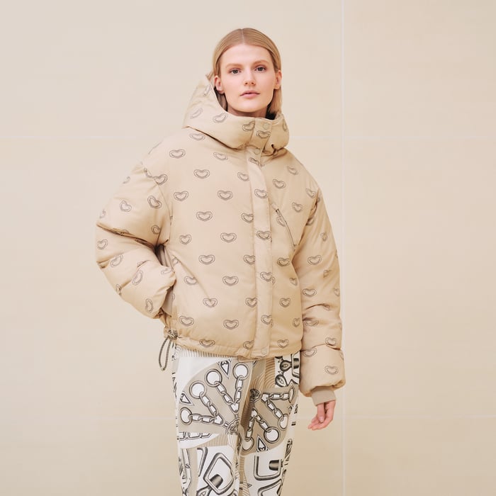 Beige Glaise "Effet Kaleidoscope" Reversible Short Puffer Coat