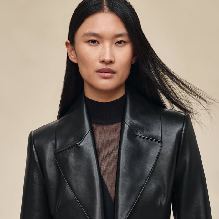 Noir Knotted Leather Suit Jacket