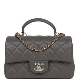 Chanel Chanel Mini Rectangular Flap Bag with Top Handle Dark Grey Lambskin Light Gold Hardware