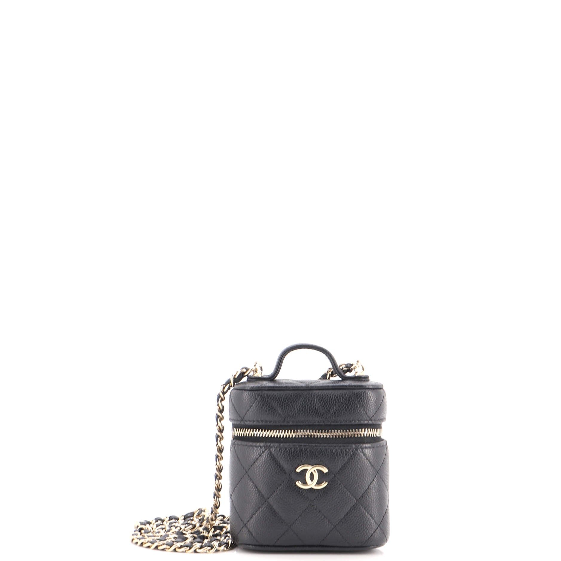 Handle with Care Vanity Case with Chain Quilted Caviar
