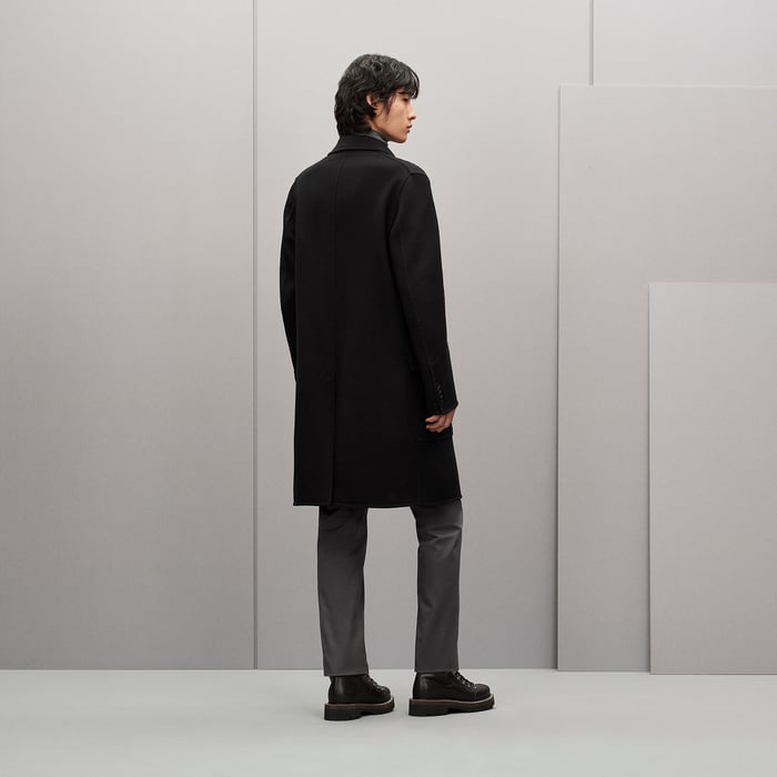Noir Emile Cashmere Coat With Leather Details