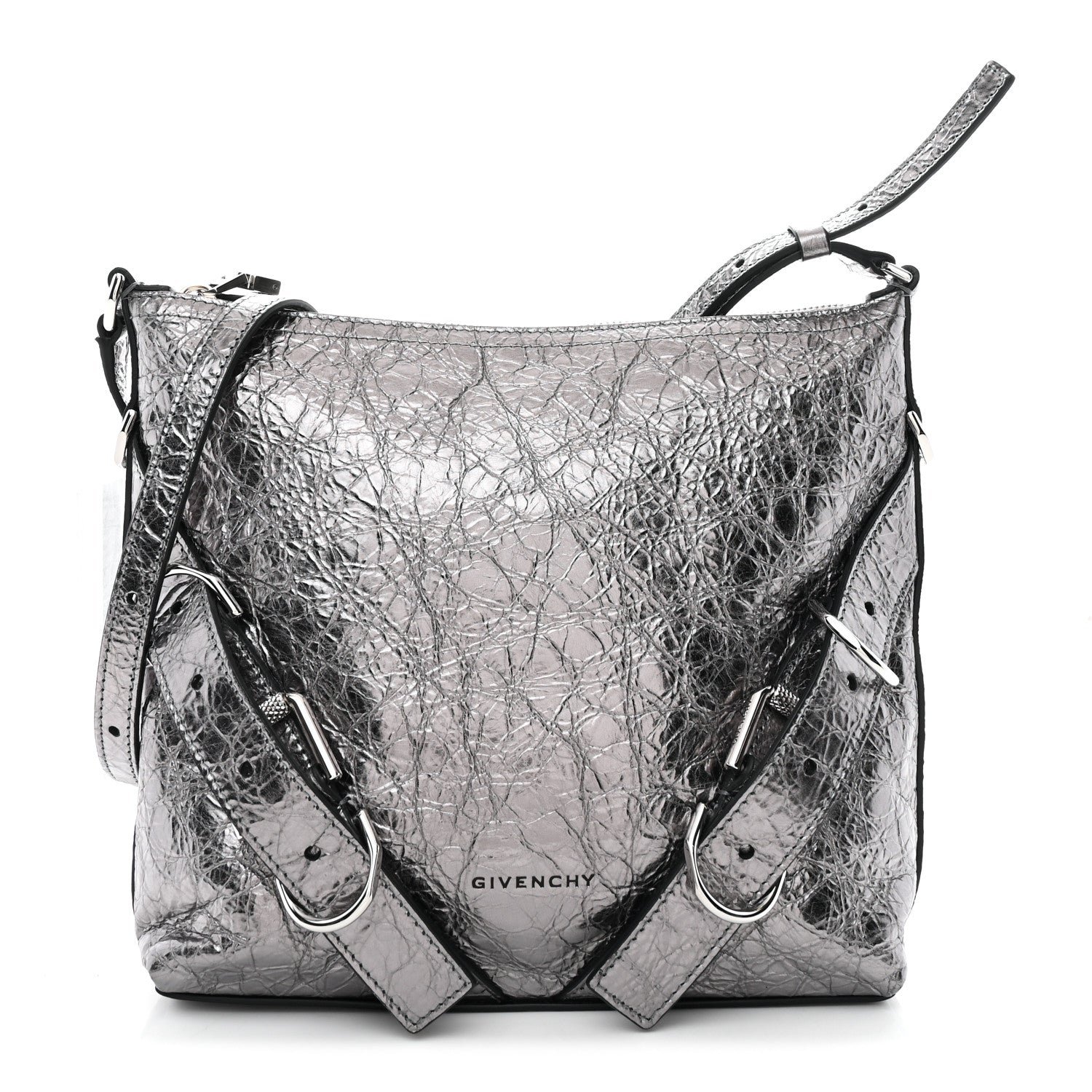 Givenchy Givenchy Metallic Calfskin Small Voyou Bag Silver