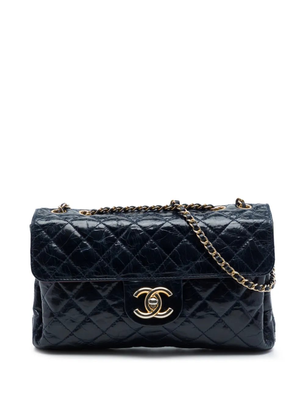 2010-2011 CC Quilted Crackled Glazed Calfskin Accordion Flap shoulder bag