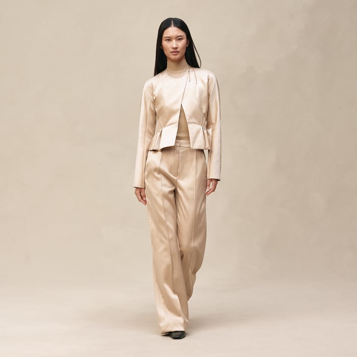 Beige Gold Short Jacket With Basque