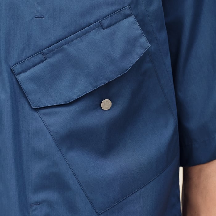 Indigo Short-sleeve Straight Cut Shirt With Leather Detail