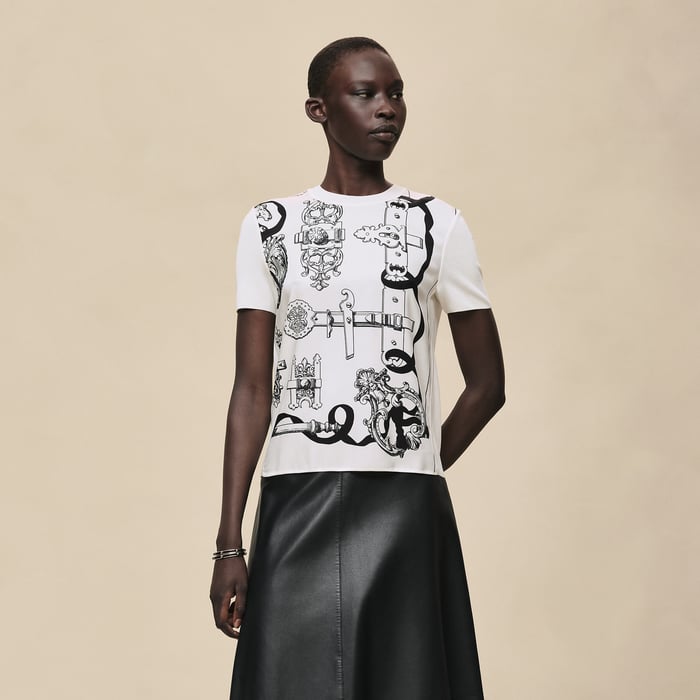 Blanc Nacre "Ferronnerie Remix" Short-sleeve Twillaine Sweater