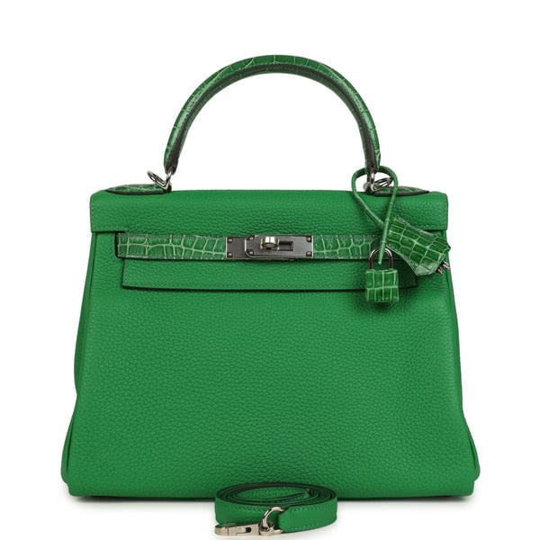 Hermes Hermes Kelly Retourne 28 Bambou Togo and Shiny Niloticus Crocodile Touch Palladium Hardware
