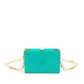 Chanel Green Quilted Satin CC Minaudière Gold and Imitation Pearl Hardware, 1991-1994