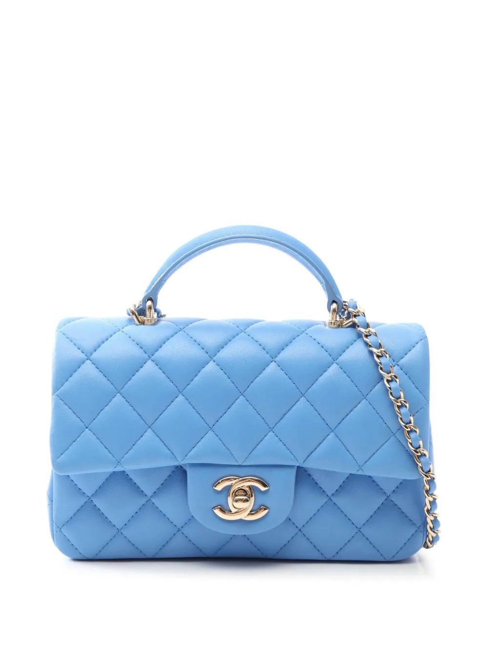 2021-2026 Mini Rectangular Quilted Lambskin Top Handle Single Flap satchel