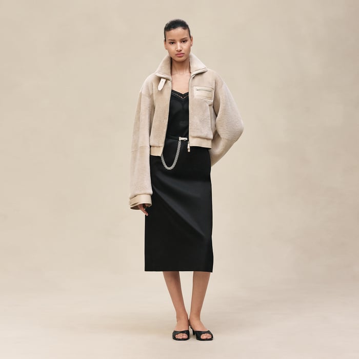 Beige Glaise Short Leather Coat