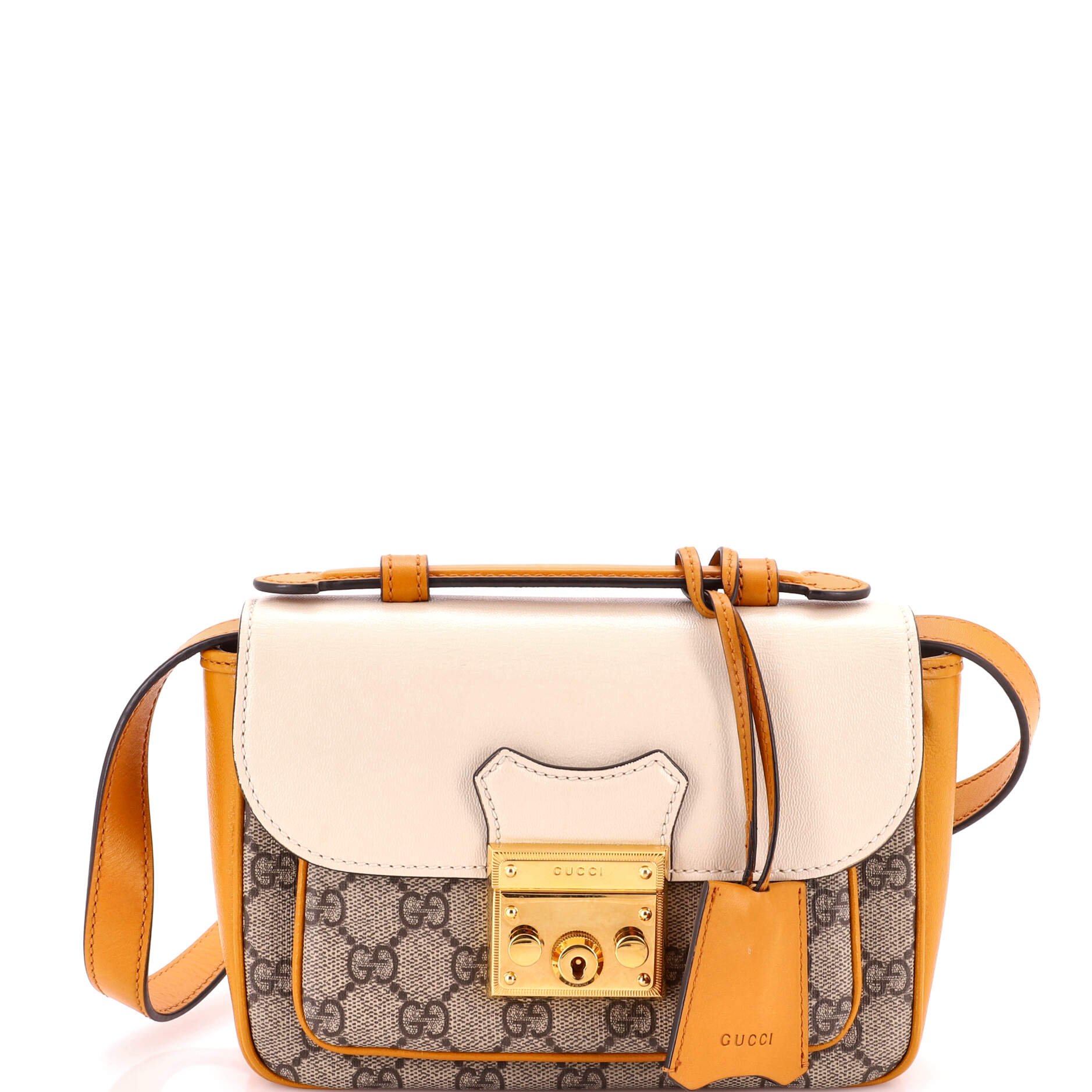 Padlock Front Pocket Flap Shoulder Bag GG Coated Canvas and Leather Mini