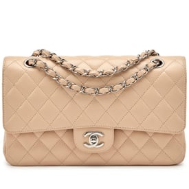 Chanel Beige Quilted Caviar Small Classic Double Flap Silver Hardware, 2010-2011