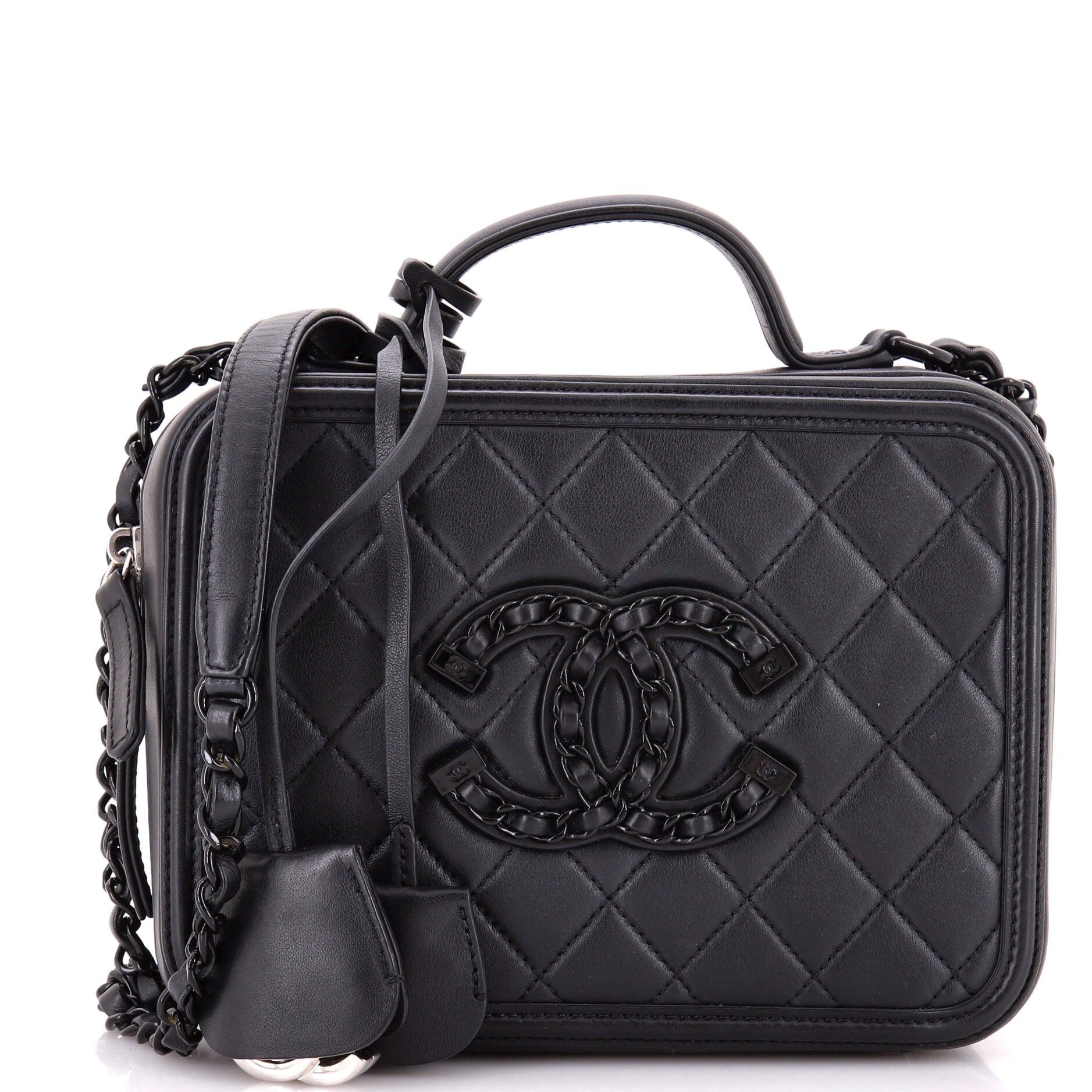 Filigree Vanity Case Quilted Lambskin with Chain Detail Medium