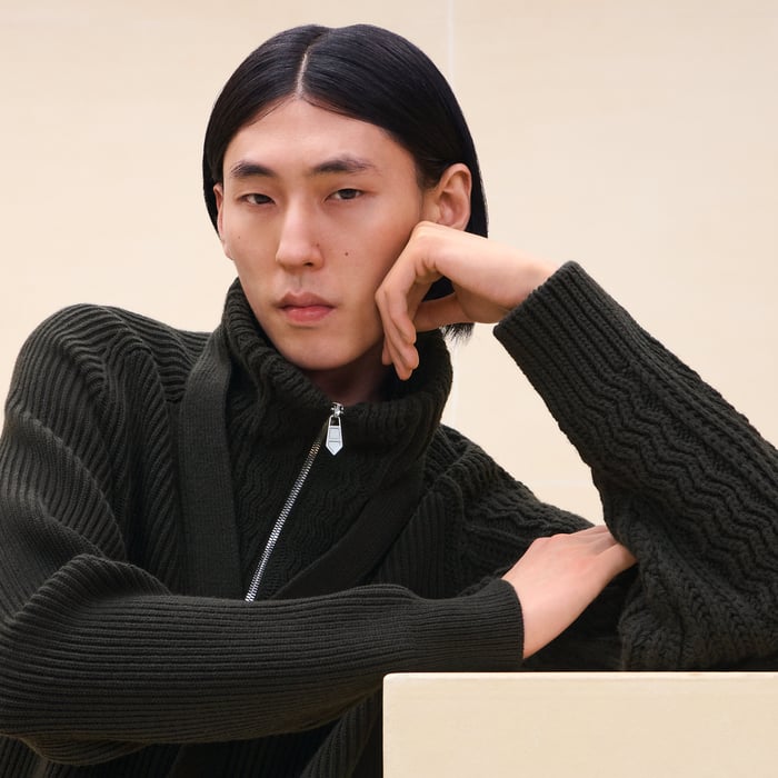 Kaki Cashmere "Fisherman Graphique" Zipped Jacket