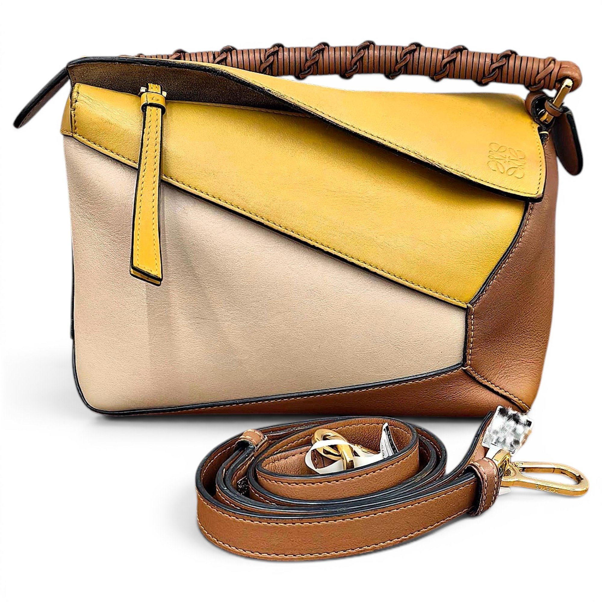 Puzzle leather handbag