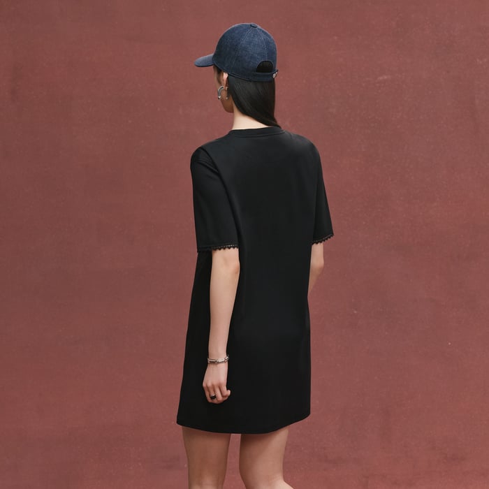 Noir Embroidered Pocket Flared Dress