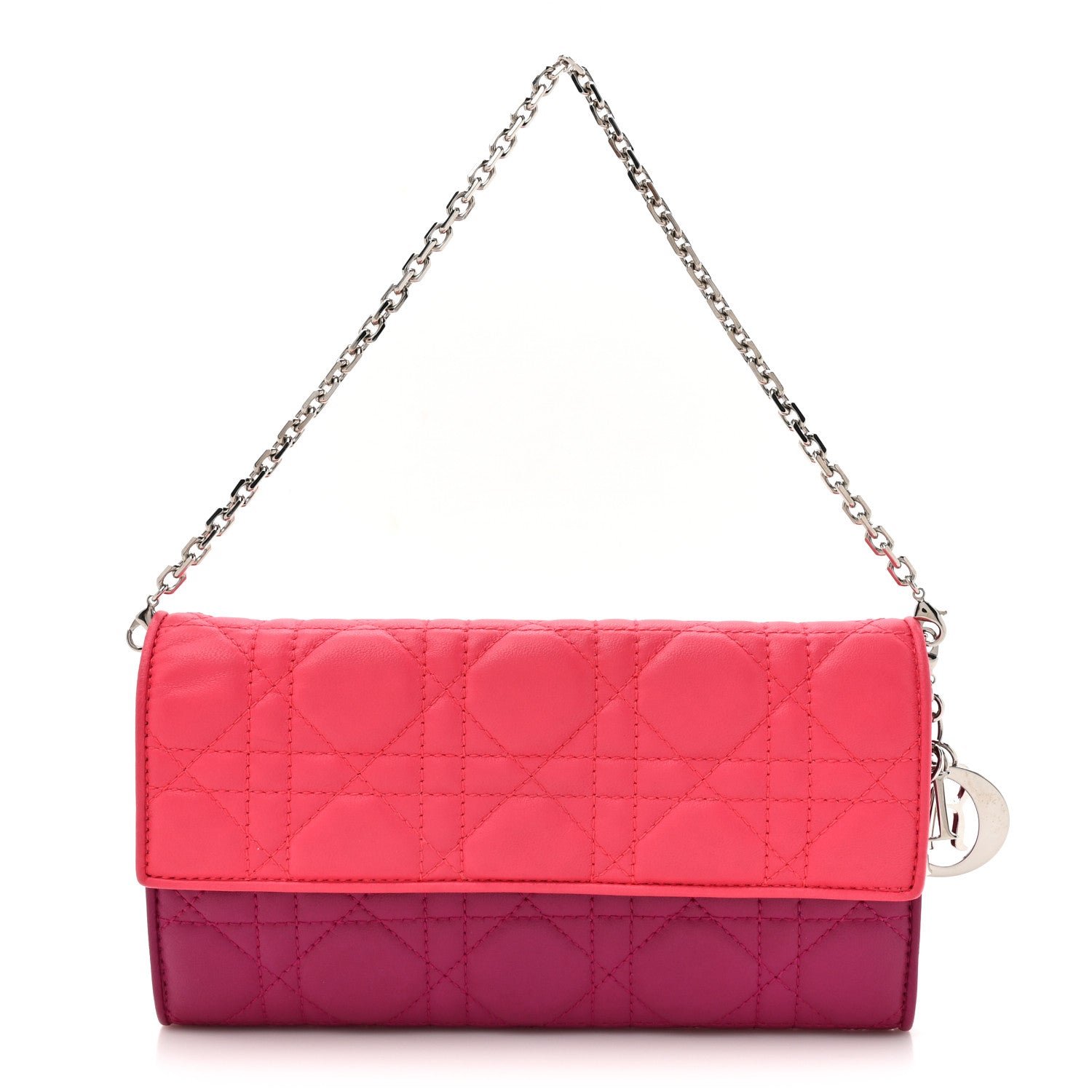 Christian Dior Lambskin Cannage Bi-Color Lady Dior Rendezvous Wallet On Chain Toxic Purple Pink
