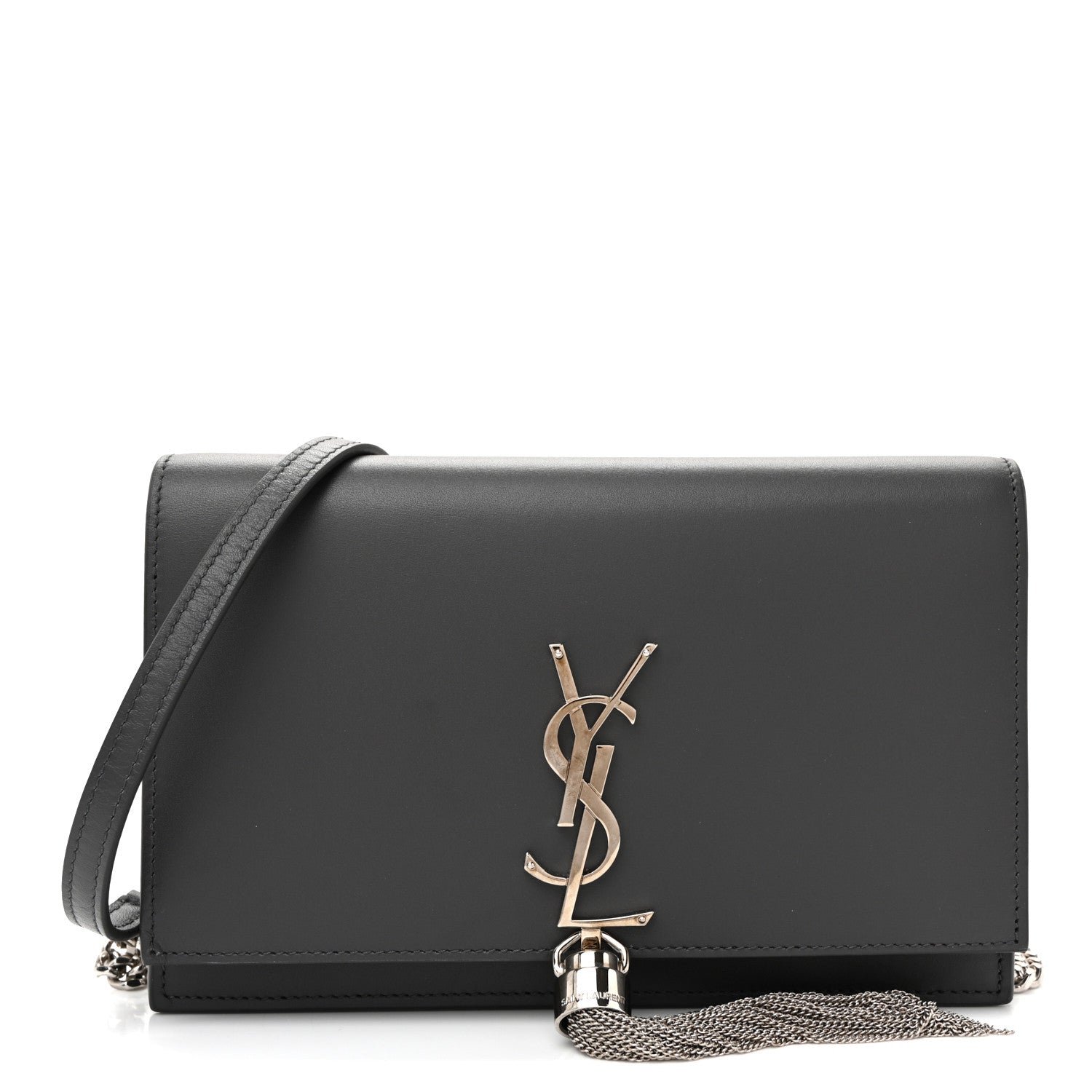 Saint Laurent Smooth Calfskin Classic Monogram Kate Tassel Chain Wallet Asphalt