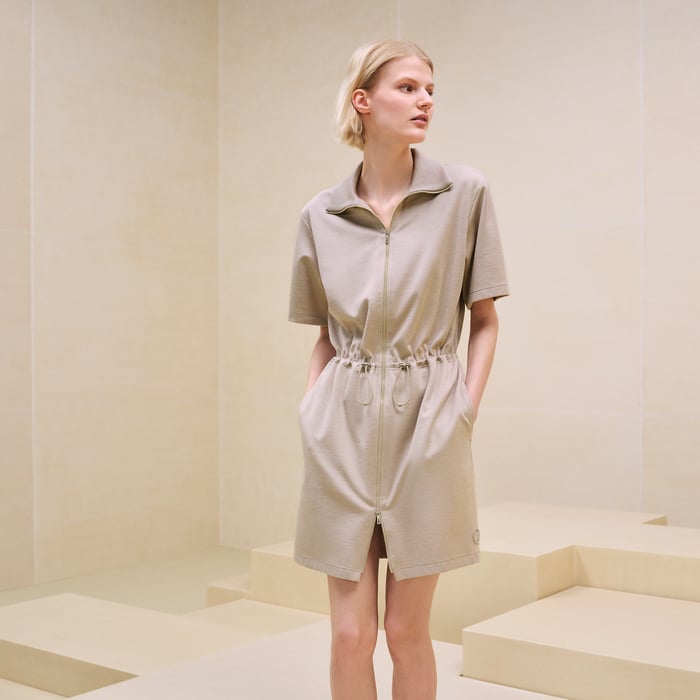 Beige Glaise Zipped Drawstring Dress