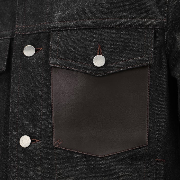 Noir Straight Cut Jacket With Leather Detail