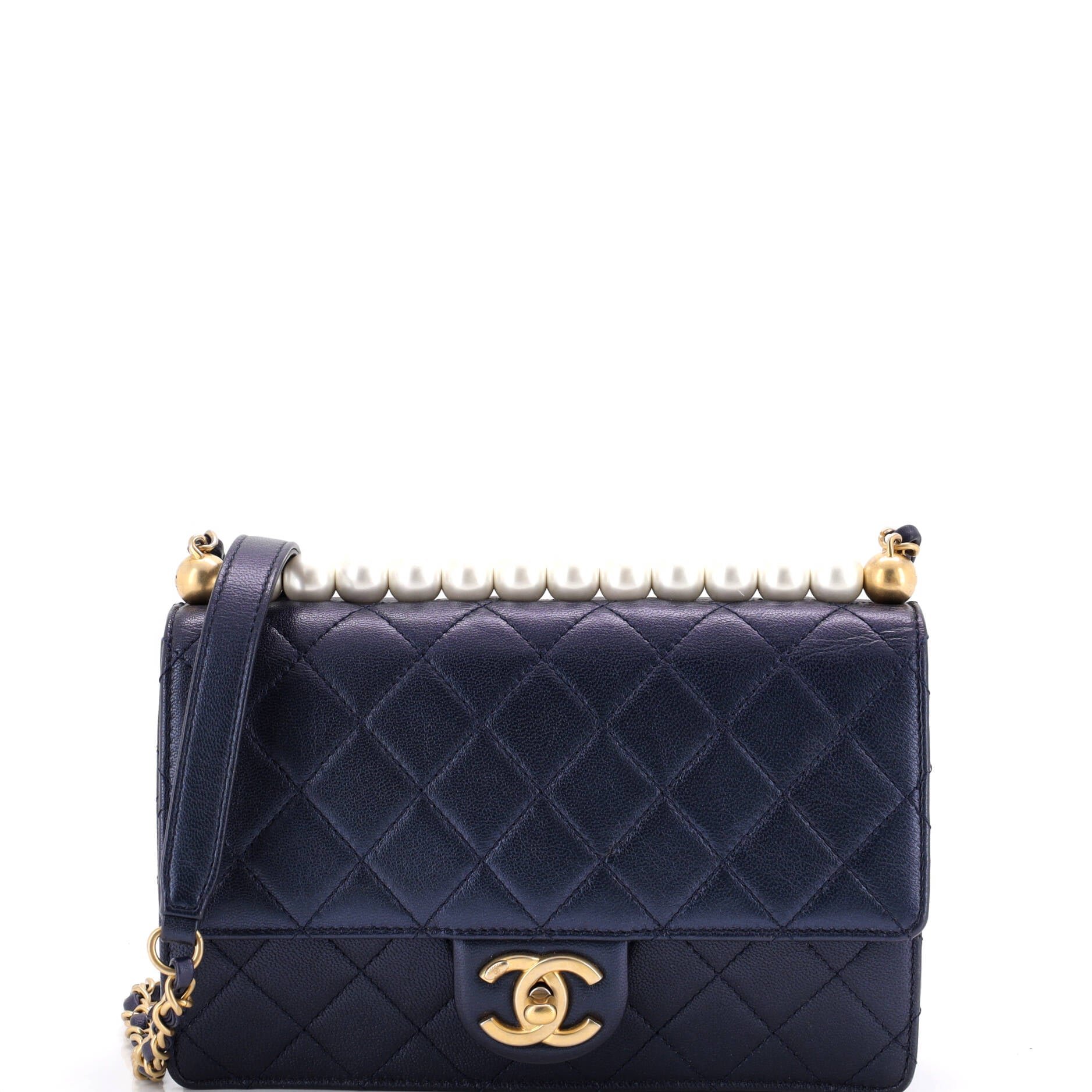 Chic Pearls Flap Bag Quilted Lambskin Small