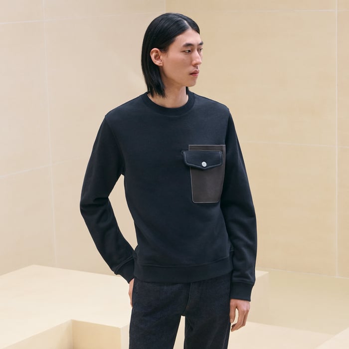 Marine "Empreinte Sellier Cuir" Crewneck Sweater
