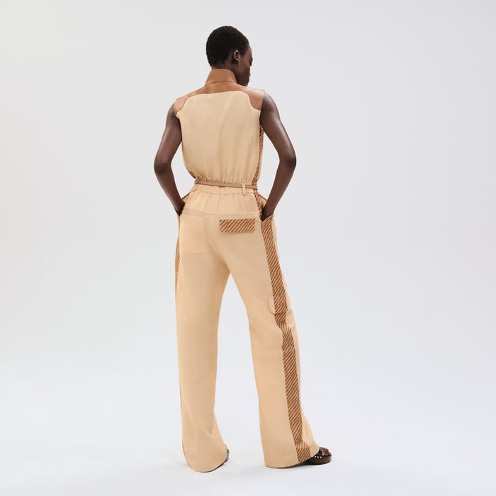 Beige Pyrite Jumpsuit With Workwear Detail