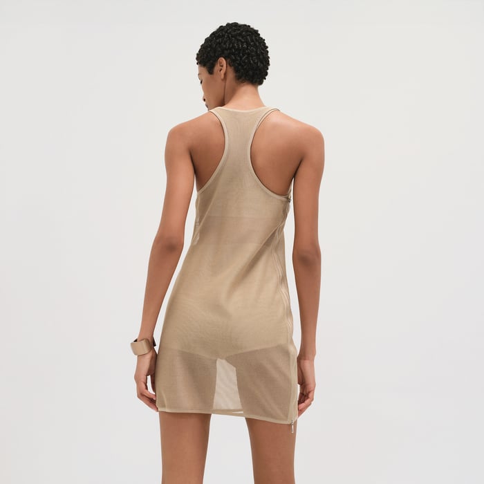 Beige Kraft Sleeveless Short Dress