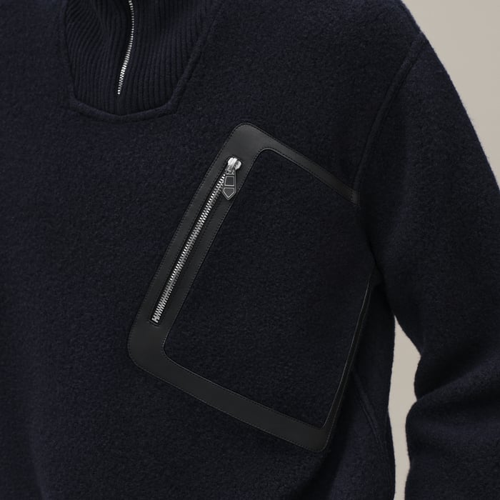Marine Full-zip Sweater With Leather Detail