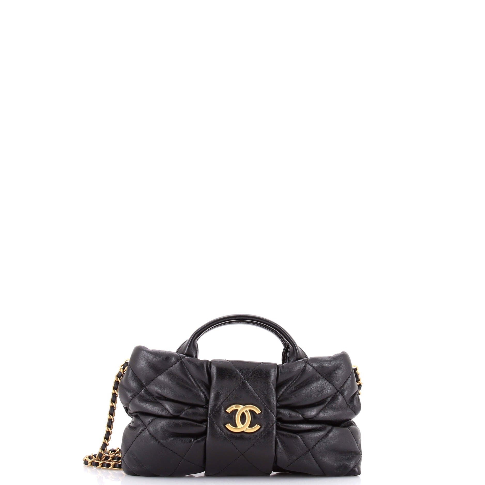 CC Bow Chain Shoulder Bag Quilted Leather Mini