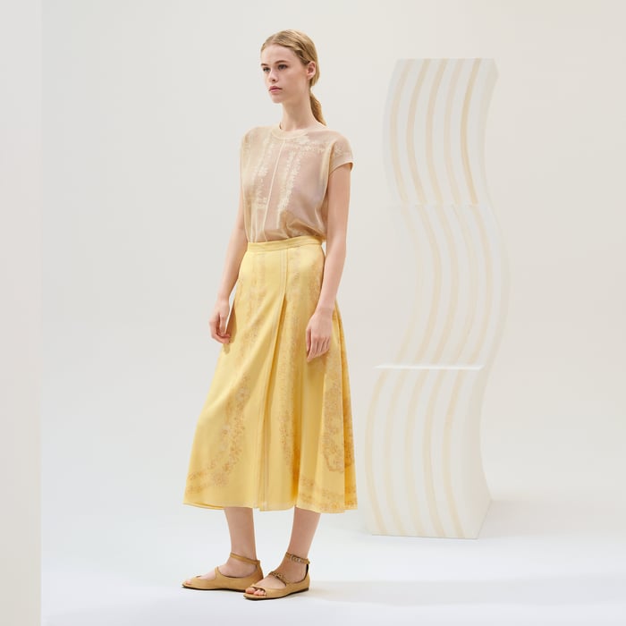 Jaune Aurore "Brides De Gala En Fleurs Esquisse" Flared Skirt