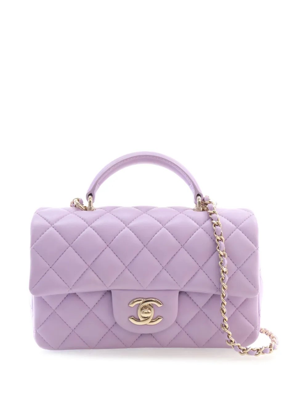 2021-2026 Mini Rectangular Quilted Lambskin Top Handle Single Flap satchel