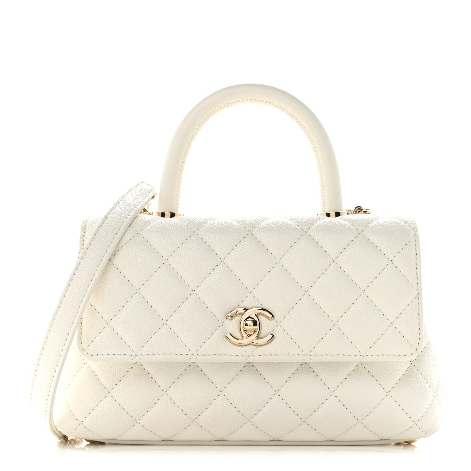 Chanel Caviar Quilted Mini Coco Handle Flap White