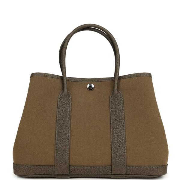 Hermes Hermes Garden Party 30 Vert Olive Toile Officier Canvas, Vert Loden Negonda Palladium Hardware